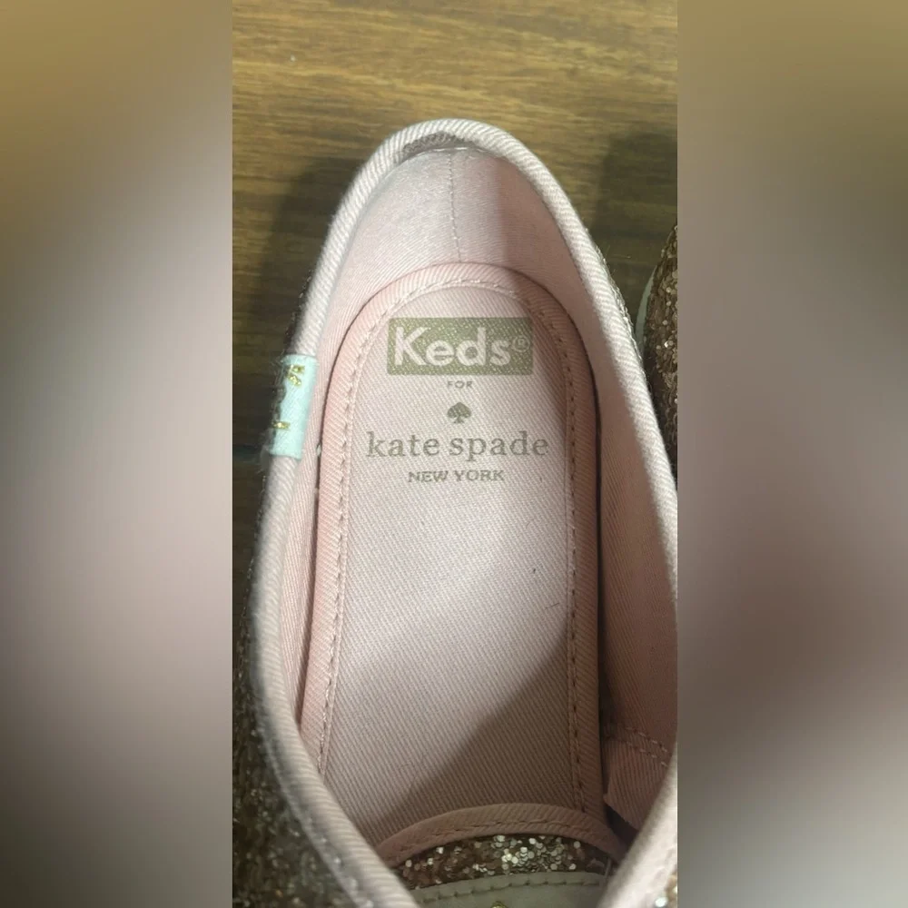 Keds for Kate Spade New York Pink & Gold Glitter Ribbon Laces Sneakers Size: 7.5